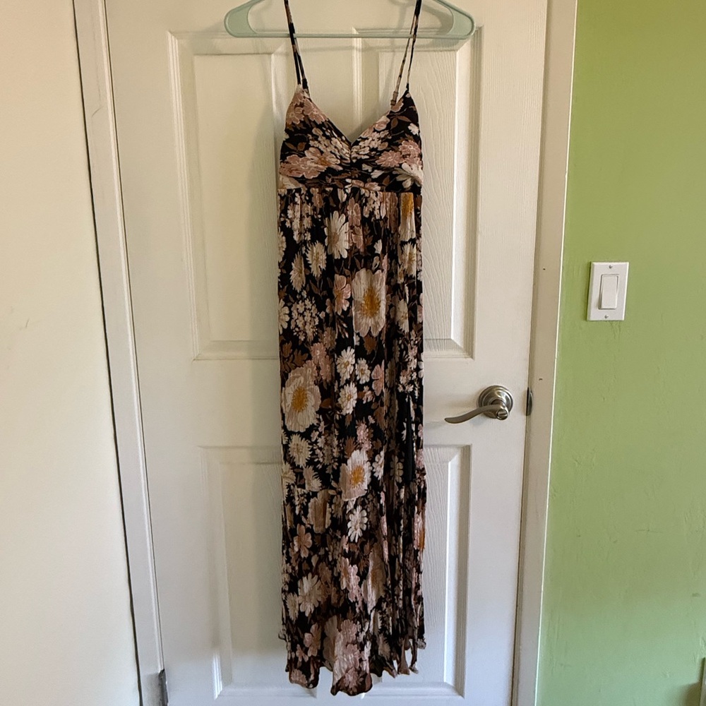 Abercrombie & Fitch Crinkle Floral Maxi Dress XSP Brown and Black Neutral VGUC